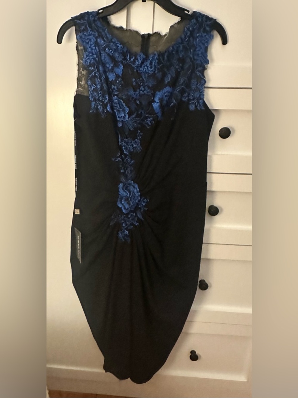 Tadashi Shoji Black Dress with Royal Blue Floral Lace